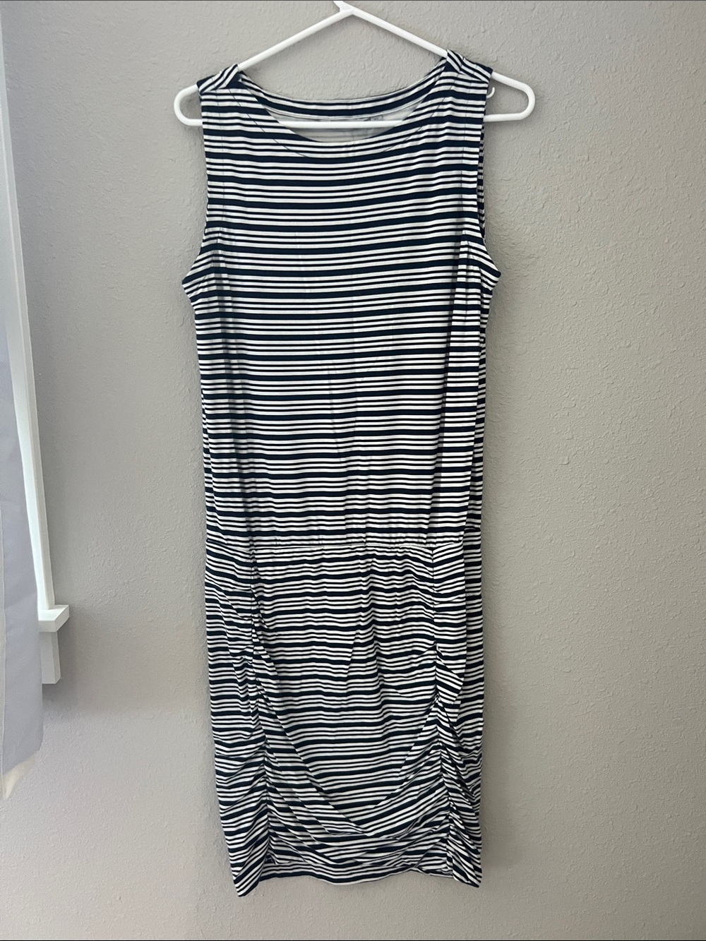 Athleta Black and White Striped Sleeveless Midi Dress